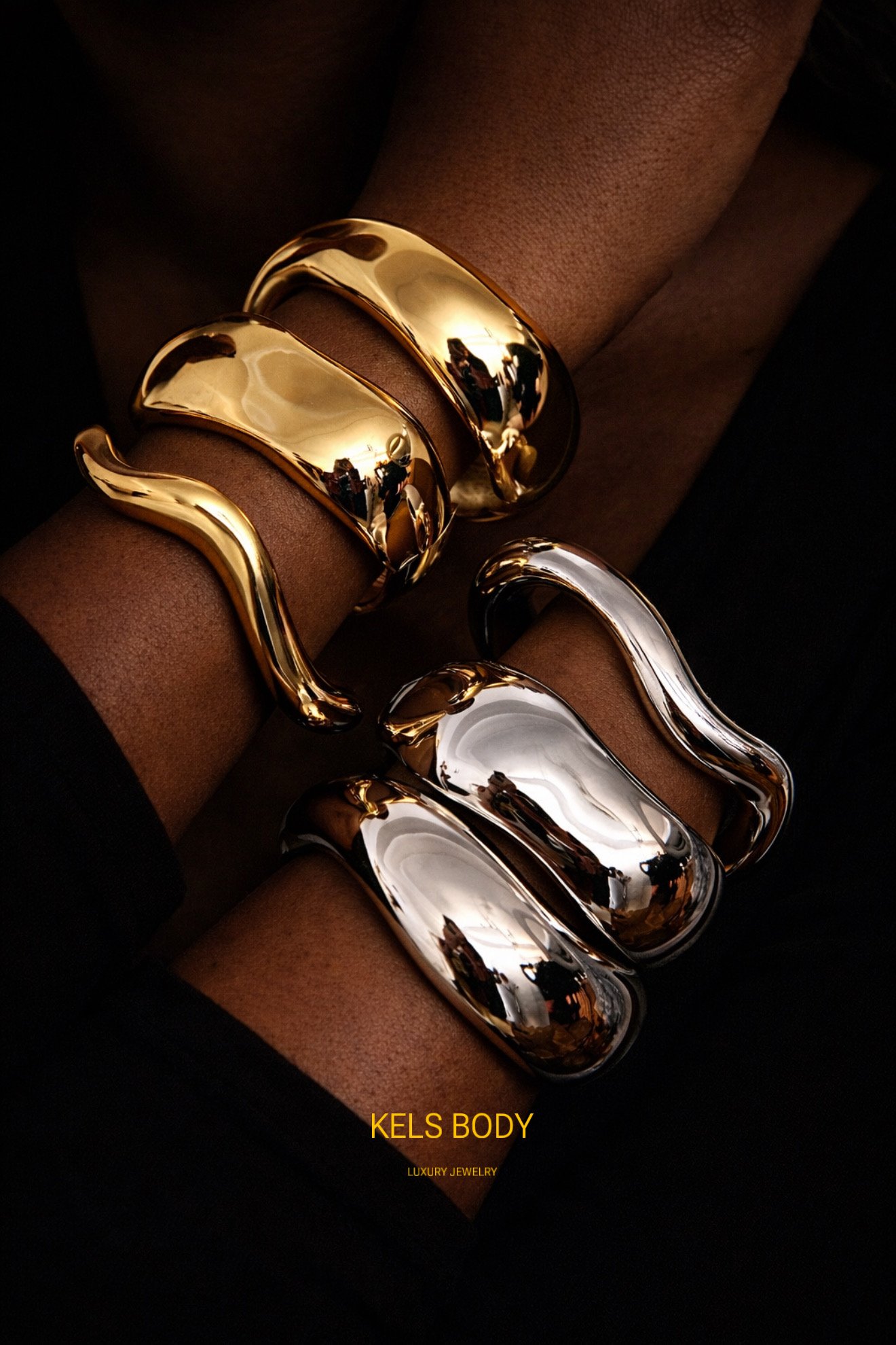 3pcs Geometric Asymetrical Teardrop Metal Bangle Set